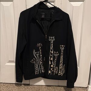 Unique Black Jacket with Cat Design | Size M
